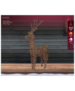 Decoro luminoso a forma di renna in vimini 360 LED per esterno