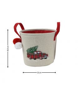 Cesta con Manici e Pompon - Decoro Pick-up Albero di Natale - 25x20 cm