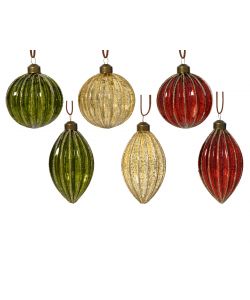 Decoris Pallina di Natale in Vetro - Linee Glitterate - 8cm