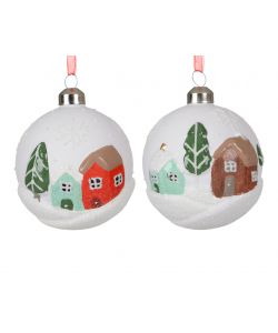 Sfera Natalizia con Decoro Casetta - In Vetro 8 cm Colori Assortiti