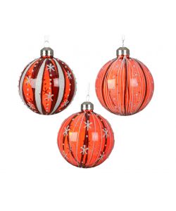 Decoris Sfera Decorativa Natale Rossa 8cm con Fiocchi di Neve