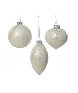 Decoris Pallina di Vetro Bianca - Decorazioni Argento - 8cm