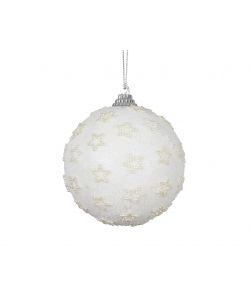 Sfera decorativa natalizia bianca 80 mm con perline per albero