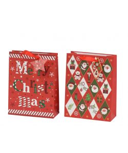 Busta regalo natalizia rossa 12x6.5x16 cm con manico - Carta FSC