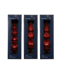 Decoris Puntale per Alberi in Vetro - Rosso con Glitter - 7,2x31 cm