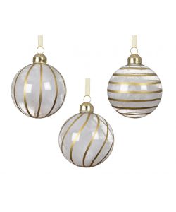 Sfera natalizia decorativa trasparente con piuma - Diametro 8 cm - Oro