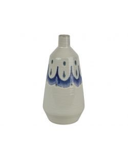 Kaemingk Vaso in Terracotta Bianco con Decoro Blu 16xH33 cm Decorativo