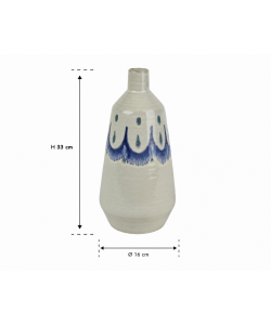 Kaemingk Vaso in Terracotta Bianco con Decoro Blu 16xH33 cm Decorativo