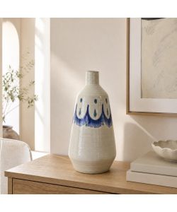 Kaemingk Vaso in Terracotta Bianco con Decoro Blu 16xH33 cm Decorativo