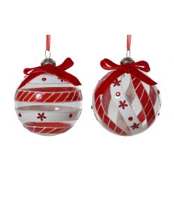 Decoris Pallina di Vetro Trasparente - con Glitter Gemme e Nastro - 8cm