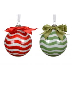 Decoris Pallina di Vetro - Decorazione in Vernice - con Nastro - 8cm