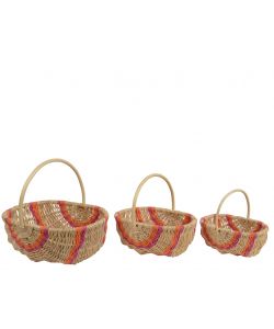 Cesta Ovale Legno Decoro Rosa Arancione - Grande - 38x26x14 cm