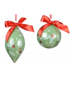 Decoris Palline di Natale in Vetro - con Bacche e Nastro Rosso - 8cm
