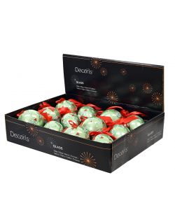 Decoris Palline di Natale in Vetro - con Bacche e Nastro Rosso - 8cm