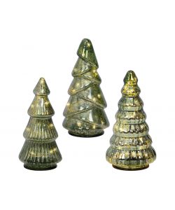 Lumineo Set 3 Alberi di Natale in Vetro - Verde - 10 LED 9x17,5 cm