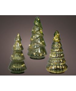 Lumineo Set 3 Alberi di Natale in Vetro - Verde - 10 LED 9x17,5 cm