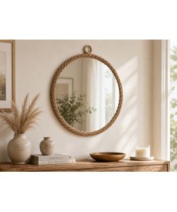 Kaeming Specchio rotondo in rattan naturale 54 cm - Arredo boho chic