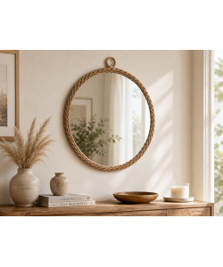 Kaeming Specchio rotondo in rattan naturale 54 cm - Arredo boho chic