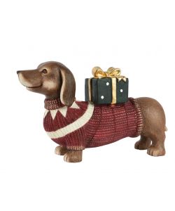 Kaemingk Statuetta Bassotto Decorativa con Maglione Rosso 28x47 cm