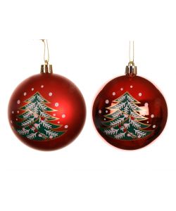 Pallina di Natale Rossa - Albero con Pittura a Puntini - D. 8 cm
