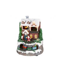 Lumineo Scenario Natalizio Casa di Babbo Natale con Trenino 17x17 cm