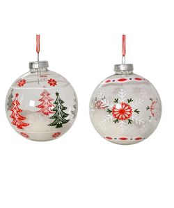 Sfera Decoro Neve in Vetro Trasparente Diametro 8 cm - Pendente Natalizio