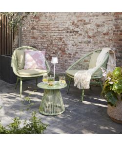 Set Salotto da Giardino Santa Cruz in Vimini Verde - Tavolino, 2 Sedie