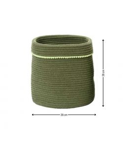 Cesta Tonda in Cotone Verde con Pompon - Grande - 28x28 cm