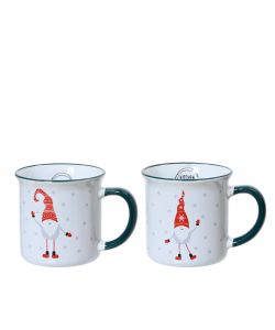 Kaemingk Tazza Natalizia - Gnomi in Gres - Bianco Multicolore