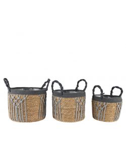 Cesta in paglia e macrame grande
