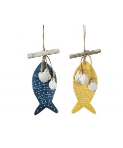 Decoro in legno pesce e conchiglie