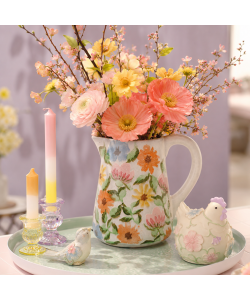 Brocca Terracotta Decorata Fiori Assortiti 31x23x30,5 cm