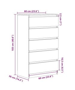 vidaXL Cassettiera Elegante in Legno Multistrato Nero - 60x36x103 cm