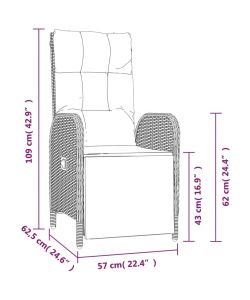 vidaXL Sedie Reclinabili da Esterno - Polyrattan Grigio - 57x62.5x109 cm