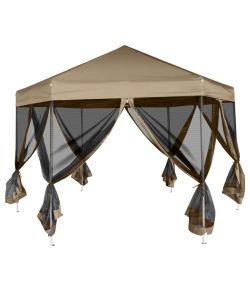 Tendone Esagono Pop-Up Pareti Laterali 3,6x3,1m Tortora 220g/mq