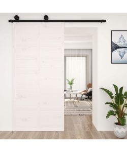 vidaXL Porta del Granaio in Legno Massello di Pino - Bianca - 100x214 cm