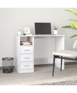 Scrivania Cassetti Bianco Lucido 102x50x76 cm Legno Multistrato