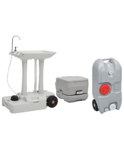 Set Toilette Portatile Campeggio Supporto Lavamani Tanica Acqua