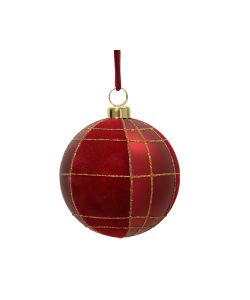 Decoris Pallina Natale Velluto Rosso con Geometrie Oro 8 cm