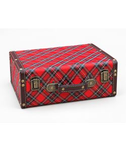 Valigetta tartan rossa 30x20x9 cm in MDF con manico e coperchio