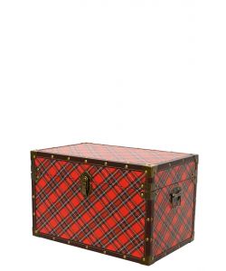 Kaemingk Baule Portaoggetti Tartan Rosso 40x25x25 cm Stile Vintage