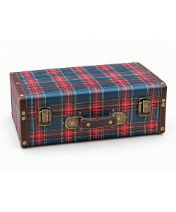 Valigetta tartan blu 35x25x12,5 cm in MDF con maniglia e coperchio