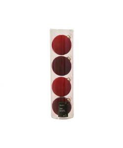 Decoris Palline di Natale Vetro Floccato Rosso Set 4 Pezzi Decorazioni
