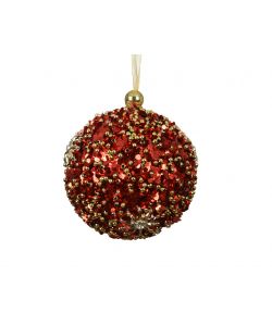 Decoris Pallina di Natale Glitterata Rossa 8 cm con Manico per Appendere