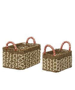 Cesta con manici in metallo e seagrass 15x26x14 cm marrone naturale
