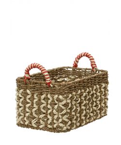 Cesta rettangolare marrone con manici in carta e metallo - 20x32x17 cm