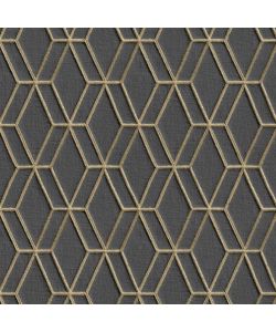 DUTCH WALLCOVERINGS Carta da Parati Design Esagonale Nero e Oro