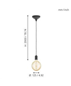 Eglo Lampadario a Sospensione Yorth in Acciaio Nero E27 12,5x200 cm