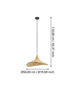 Eglo Lampada a Sospensione E27 Nero 50x110 cm in Bamb� Naturale