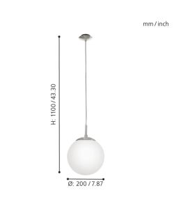 Eglo Lampada a sospensione Rondo 20 cm in vetro bianco e nichel opaco
